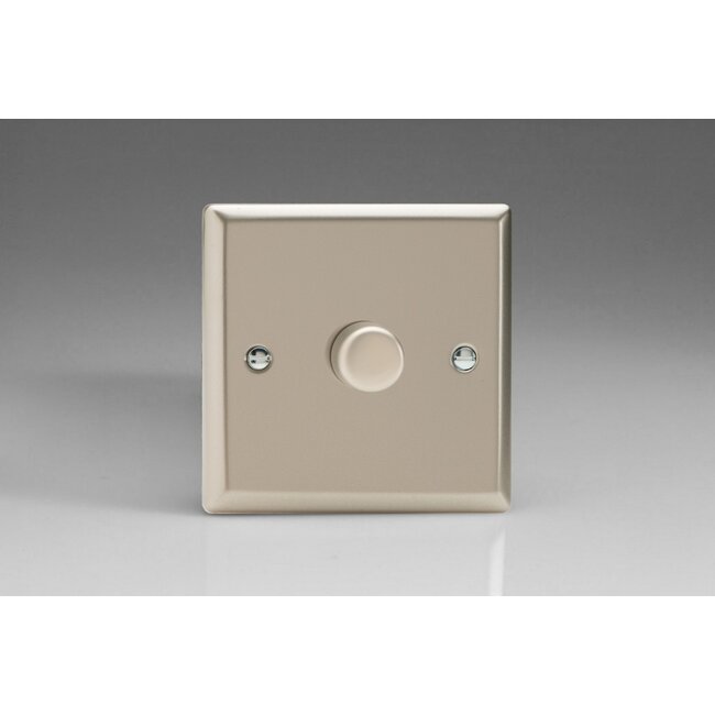 Varilight Classic 1-Gang 2-Way Push-On/Off Rotary LED Dimmer 1 x 0-120W (1-10 LEDs) V-Pro Satin Satin Chrome Knob