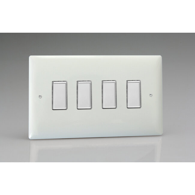 Varilight Value 4-Gang Multi-Way Touch Master LED Dimmer 4 x 0-100W (1-10 LEDs) (Twin Plate) V-Pro Multi-Point Polar White Polished Chrome