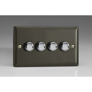 Varilight Classic 4-Gang 2-Way Push-On/Off Rotary LED Dimmer 4 x 0-120W (1-10 LEDs) (Twin Plate) V-Pro Graphite 21 Chrome Knobs