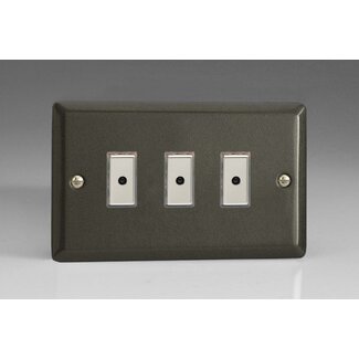 Varilight Classic 3-Gang 1-Way V-Pro Multi-Point Remote/Tactile Touch Control Master LED Dimmer 3 x 0-100W (1-10 LEDs) (Twin Plate) V-Pro Multi-Point Remote (formerly Eclique2) Graphite 21 Chrome Buttons