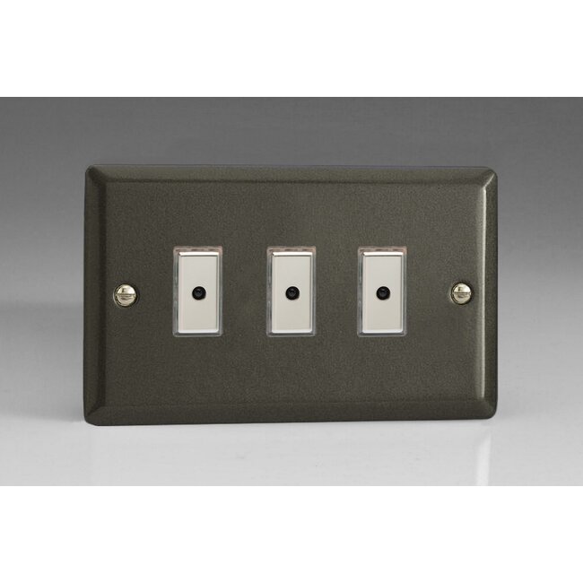 Varilight Classic 3-Gang 1-Way V-Pro Multi-Point Remote/Tactile Touch Control Master LED Dimmer 3 x 0-100W (1-10 LEDs) (Twin Plate) V-Pro Multi-Point Remote (formerly Eclique2) Graphite 21 Chrome Buttons