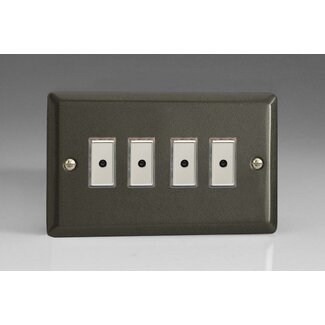 Varilight Classic 4-Gang 1-Way V-Pro Multi-Point Remote/Tactile Touch Control Master LED Dimmer 4 x 0-100W (1-10 LEDs) (Twin Plate) V-Pro Multi-Point Remote (formerly Eclique2) Graphite 21 Chrome Buttons