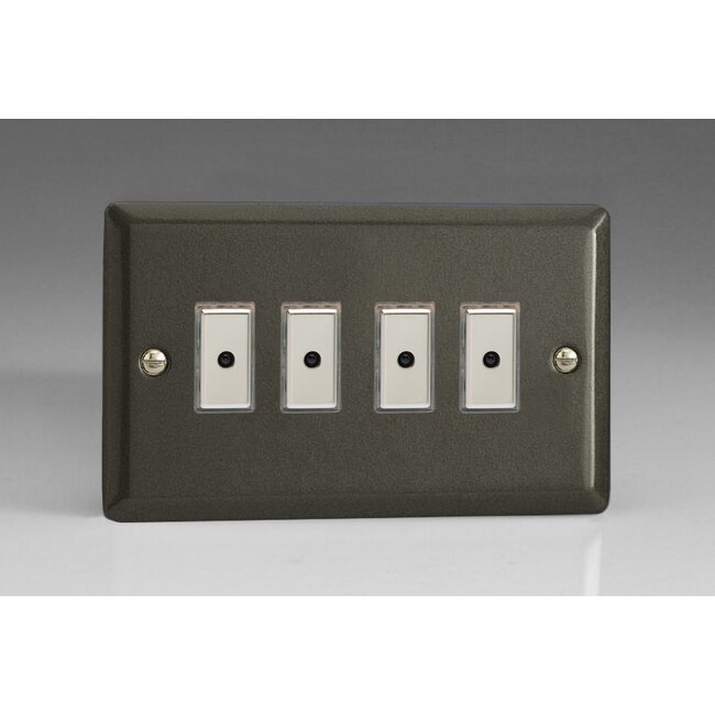 Varilight Classic 4-Gang 1-Way V-Pro Multi-Point Remote/Tactile Touch Control Master LED Dimmer 4 x 0-100W (1-10 LEDs) (Twin Plate) V-Pro Multi-Point Remote (formerly Eclique2) Graphite 21 Chrome Buttons