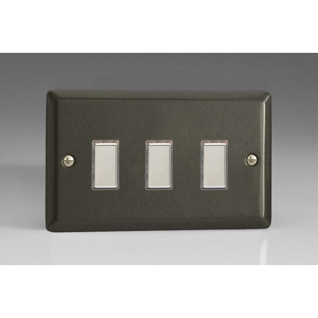 Varilight Classic 3-Gang Tactile Touch Control Dimming Supplementary Controller for use with Multi-Point (formerly Eclique2) Master on 2-Way Circuits (Twin Plate) V-Pro Multi-Point (formerly Eclique2) Graphite 21 Chrome Buttons
