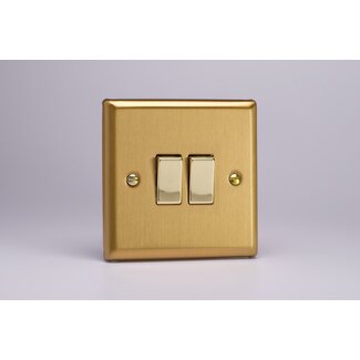 Varilight Classic 2-Gang 10A Intermediate Rocker Switch with Metal Rockers Decorative Brushed Brass Brass Rockers