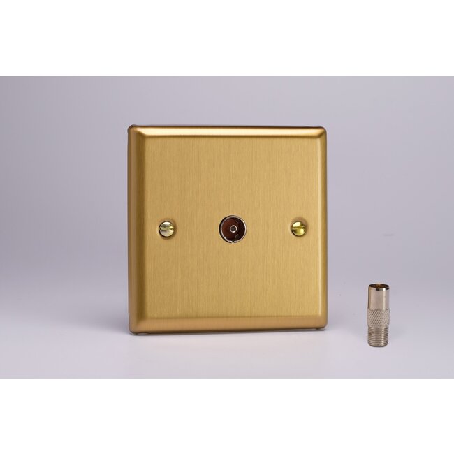 Varilight Classic 1-Gang TV Socket, F-Type Satellite  Brushed Brass Plain Insert