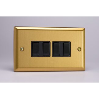 Varilight Classic 4-Gang 10A 1- or 2-Way Rocker Switch (Twin Plate) Black Brushed Brass Black Rockers