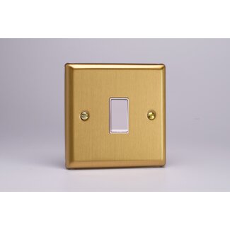 Varilight Classic 1-Gang 10A Retractive Switch White Brushed Brass White Rocker