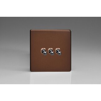 Varilight Screwless 3-Gang 10A 1- or 2-Way Toggle Switch Decorative Mocha Iridium Toggles