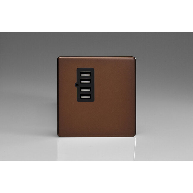 Varilight Screwless 4 Gang 5V DC 4800mA USB Charging Port (Single Plate) Black Mocha Black Insert