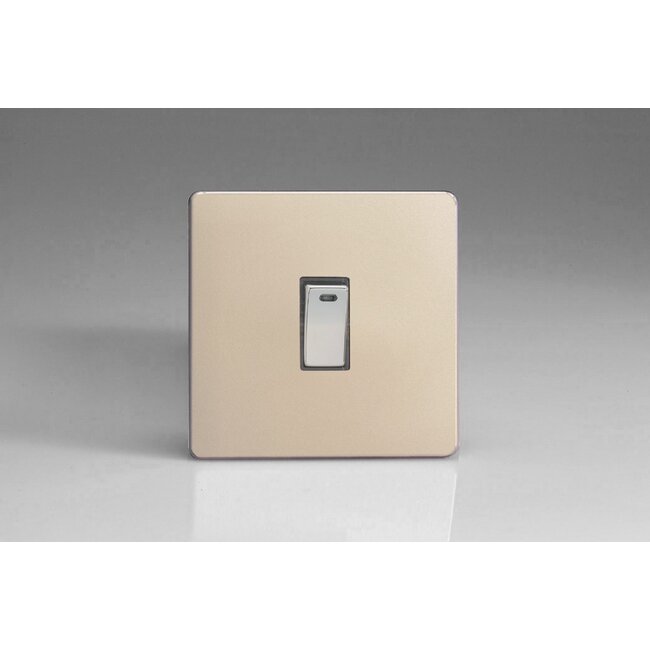 Varilight Screwless 1-Gang 20A Double Pole Rocker Switch + Neon Indicator Light Decorative Satin Chrome Rocker