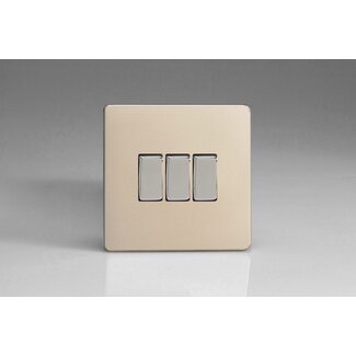 Varilight Screwless 3-Gang 10A 1- or 2-Way Rocker Switch Decorative Satin Chrome Rockers