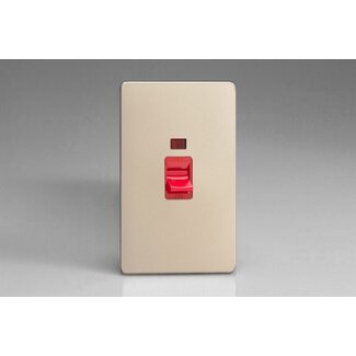 Varilight Screwless 45A Cooker Switch + Neon (Vertical Twin Plate, Red Rocker) Red Satin Red Insert