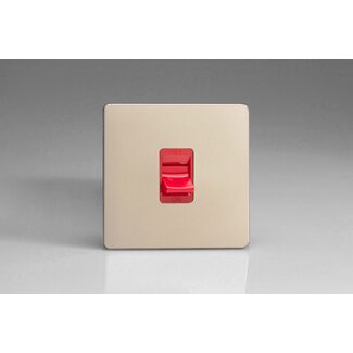 Varilight Screwless 45A Cooker Switch (Single Plate, Red Rocker) Red Satin Red Insert