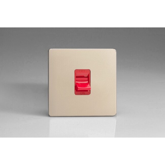 Varilight Screwless 45A Cooker Switch (Single Plate, Red Rocker) Red Satin Red Insert