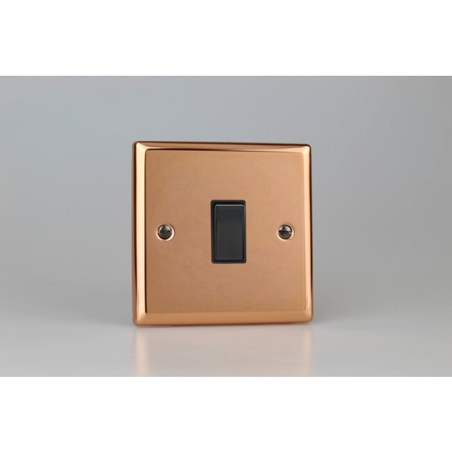 Varilight Urban 1-Gang 10A 1- or 2-Way Rocker Switch Black Polished Copper Black Rocker