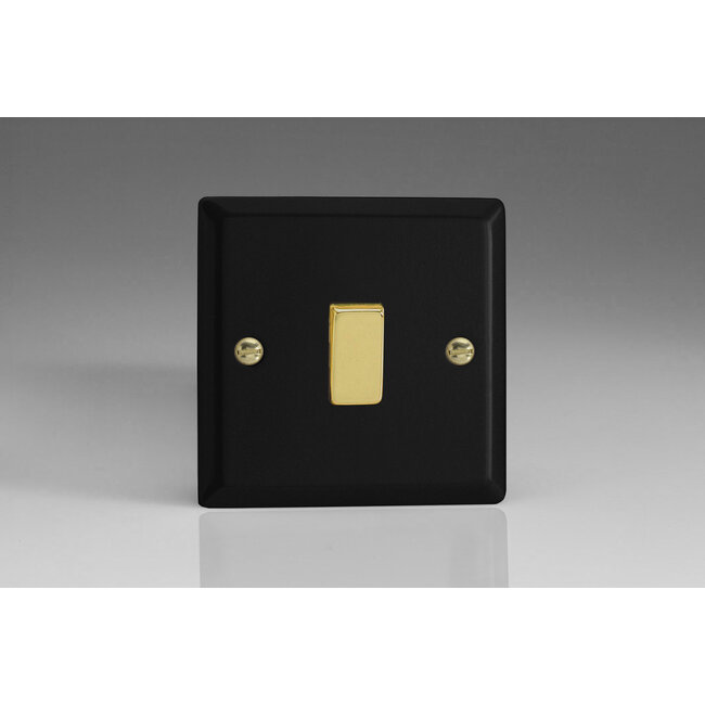 Varilight Vogue 1-Gang 10A 1- or 2-Way Rocker Switch with Metal Rockers Decorative Matt Black Polished Brass