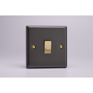 Varilight Vogue 1-Gang 10A 1- or 2-Way Rocker Switch with Metal Rockers Brass Slate Brass