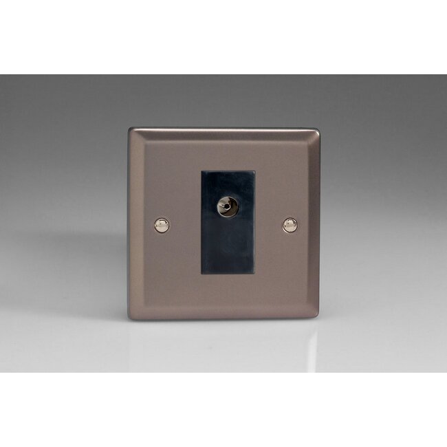 Varilight Classic 1-Gang TV Socket, Isolated Co-axial Black Pewter Black Insert