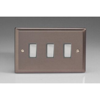 Varilight Classic 3-Gang 10A 1- or 2-Way Rocker Switch (Twin Plate) with Metal Rockers Decorative Pewter Chrome Rockers