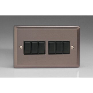 Varilight Classic 6-Gang 10A 1- or 2-Way Rocker Switch (Twin Plate) Black Pewter Black Rockers
