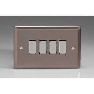 Varilight Classic 4-Gang 10A 1- or 2-Way Rocker Switch (Twin Plate) with Metal Rockers Decorative Pewter Chrome Rockers
