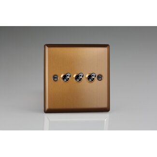 Varilight Urban 3-Gang 10A 1- or 2-Way Toggle Switch Decorative Brushed Bronze Iridium Toggles