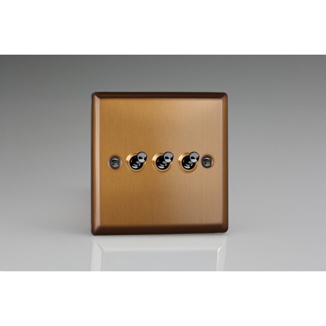 Varilight Urban 3-Gang 10A 1- or 2-Way Toggle Switch Decorative Brushed Bronze Iridium Toggles