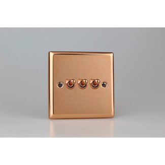 Varilight Urban 3-Gang 10A 1- or 2-Way Toggle Switch Decorative Polished Copper Copper Toggles