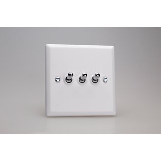 Varilight Urban 3-Gang 10A 1- or 2-Way Toggle Switch Chrome Chalk White Chrome