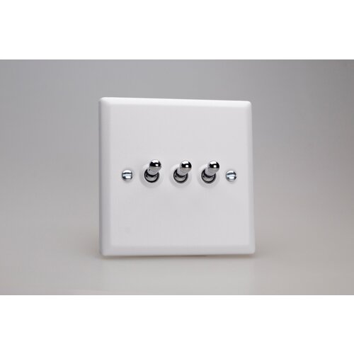 Varilight Urban 3-Gang 10A 1- or 2-Way Toggle Switch Chrome Chalk White Chrome Varilight Urban 3-Gang 10A 1- or 2-Way Toggle Switch Chrome Chalk White Chrome