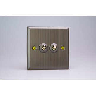 Varilight Urban 2-Gang (10A Intermediate Switch + 10A 1- or 2-Way Toggle Switch) Brass Antique Brass Brass