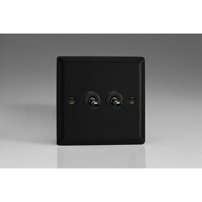 Varilight Urban 2-Gang (10A Intermediate Switch + 10A 1- or 2-Way Toggle Switch) Decorative Matt Black Iridium Toggle