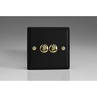 Varilight Vogue 2-Gang (10A Intermediate Switch + 10A 1- or 2-Way Toggle Switch) Decorative Matt Black Brass Toggle