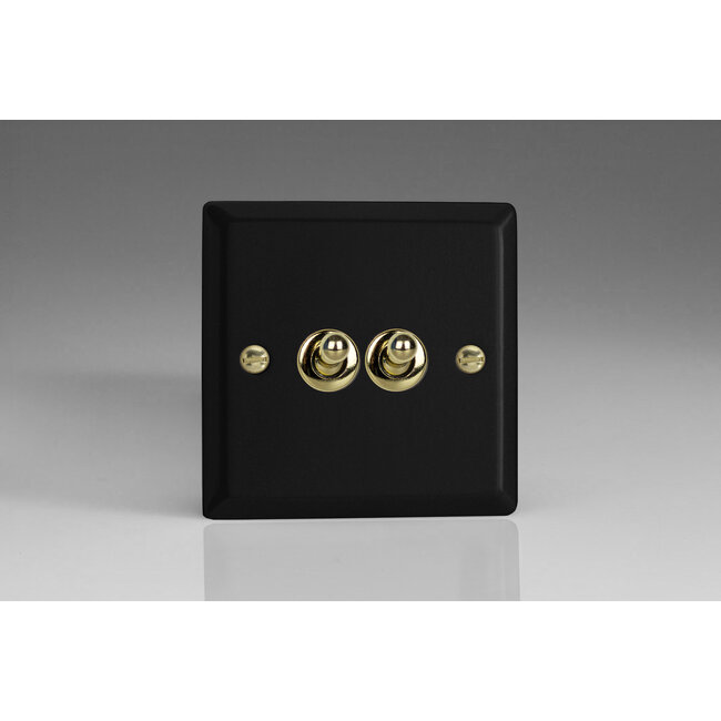 Varilight Vogue 2-Gang (10A Intermediate Switch + 10A 1- or 2-Way Toggle Switch) Decorative Matt Black Brass Toggle