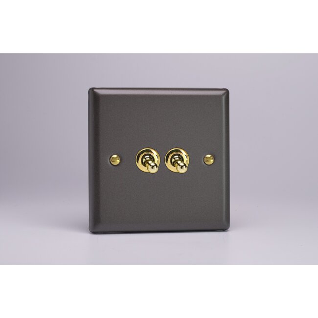 Varilight Vogue 2-Gang (10A Intermediate Switch + 10A 1- or 2-Way Toggle Switch) Brass Slate Brass