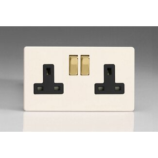 Varilight Screwless 2-Gang 13A Double Pole Switched Socket with Metal Rockers Black Primed Brass/Black Inserts