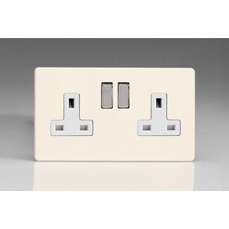 Varilight Screwless 2-Gang 13A Double Pole Switched Socket with Metal Rockers White Primed Chrome/White Inserts