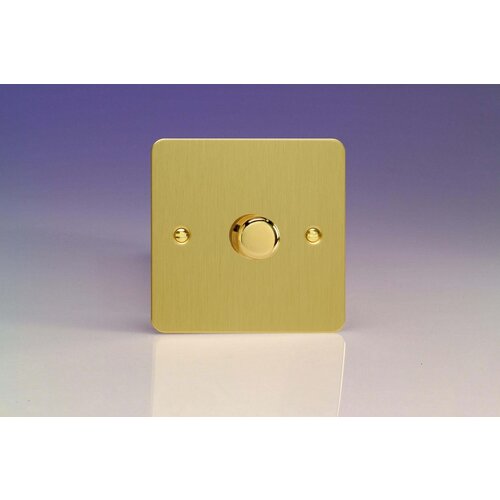 Varilight Ultraflat 1-Gang 2-Way Push-On/Off Rotary Dimmer 1 x 60-400W V-Dim Brushed Brass Brass Knob Varilight Ultraflat 1-Gang 2-Way Push-On/Off Rotary Dimmer 1 x 60-400W V-Dim Brushed Brass Brass Knob