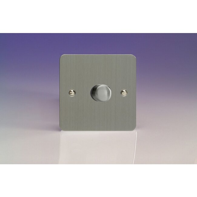 Varilight Ultraflat 1-Gang 2-Way Push-On/Off Rotary Dimmer 1 x 60-400W V-Dim Brushed Steel Steel Knob