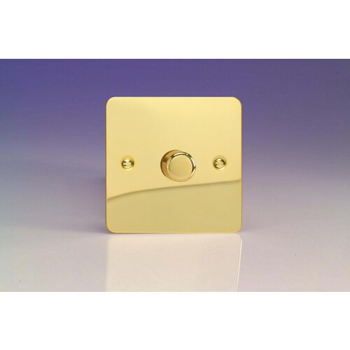 Varilight Ultraflat 1-Gang 2-Way Push-On/Off Rotary Dimmer 1 x 60-400W V-Dim Polished Brass Brass Knob Varilight Ultraflat 1-Gang 2-Way Push-On/Off Rotary Dimmer 1 x 60-400W V-Dim Polished Brass Brass Knob