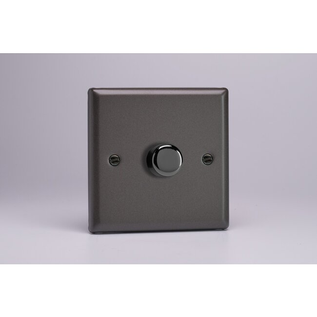 Varilight Classic 1-Gang 2-Way Push-On/Off Rotary LED Dimmer 1 x 0-120W (1-10 LEDs) V-Pro Graphite 21 Chrome Knob