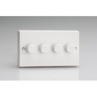 Varilight White 4-Gang V-Pro Smart Master Non-WiFi Dimmer 4 x 100W LED (Multi-Way with up to 2 Supplementary Controllers) V-Pro Smart White Plastic White Knobs