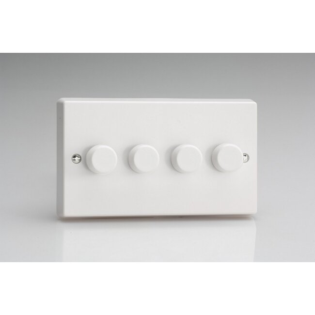 Varilight White 4-Gang V-Pro Smart Master WiFi Dimmer 4 x 100W LED (Multi-Way with up to 2 Supplementary Controllers) V-Pro Smart White Plastic White Knobs