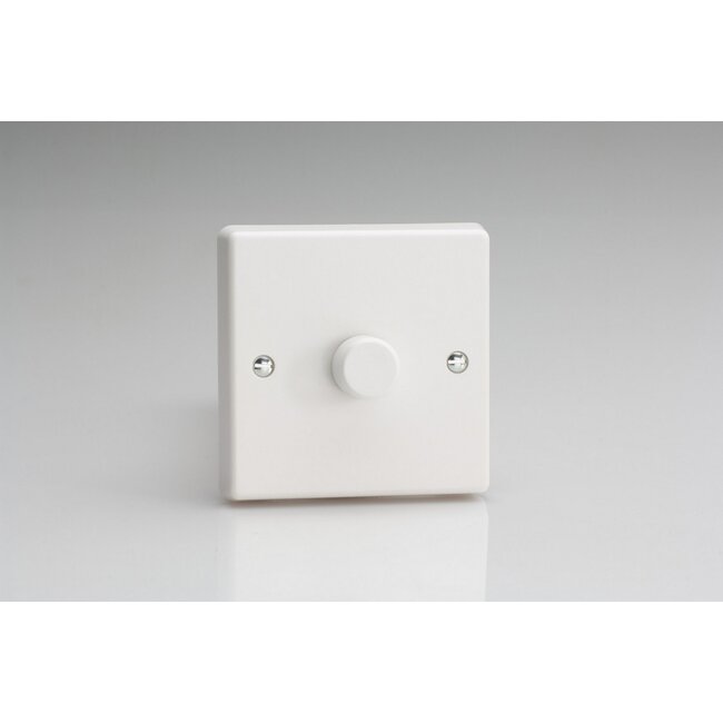 Varilight White 1-Gang 2-Way Push-On/Off Rotary LED Dimmer 1 x 0-120W (1-10 LEDs) V-Pro White Plastic White Knob
