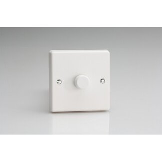 Varilight White 1-Gang 2-Way Push-On/Off Rotary LED Dimmer 1 x 0-300W (Max 30 LEDs) V-Pro White Plastic White Knob