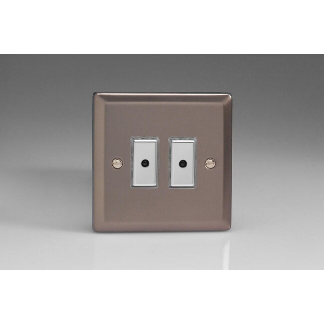 Varilight Classic 2-Gang 1-Way V-Pro Multi-Point Remote/Tactile Touch Control Master LED Dimmer 2 x 0-100W (1-10 LEDs) V-Pro Multi-Point Remote (formerly Eclique2) Pewter Chrome Buttons