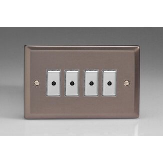 Varilight Classic 4-Gang 1-Way V-Pro Multi-Point Remote/Tactile Touch Control Master LED Dimmer 4 x 0-100W (1-10 LEDs) (Twin Plate) V-Pro Multi-Point Remote (formerly Eclique2) Pewter Chrome Buttons