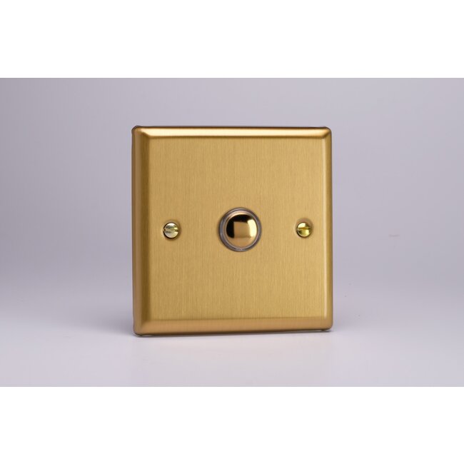 Varilight Classic 1-Gang 6A 1- or 2-Way Push-On/Off Impulse Switch Decorative Brushed Brass Brass Button
