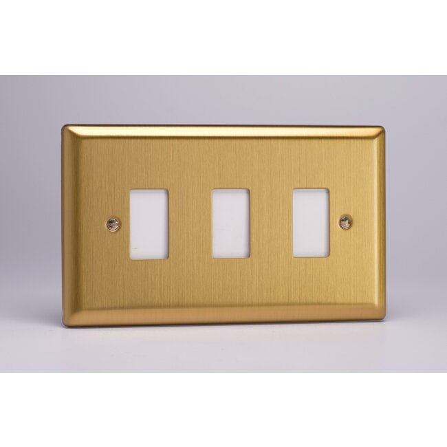 Varilight Classic 3-Gang PowerGrid Plate including Yoke (Twin Plate)  Brushed Brass